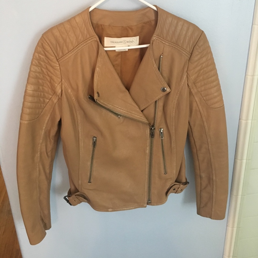 Treasure & Bond Camel Leather Moto Jacket